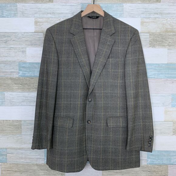 Jos A Bank Wool Sport Coat Jacket Gray Two Button Prince Of Wales Check Mens 43L - Picture 1 of 8